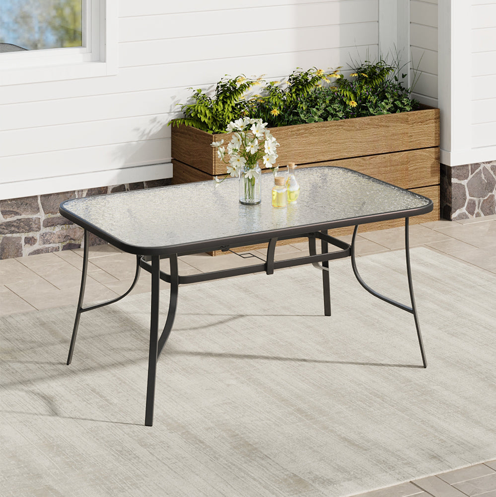 Rectangular Garden Patio Table with Folding Chairs